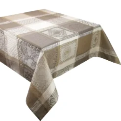 Nappe pur coton motif jacquard gris beige brun Mille wax argile