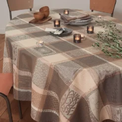 Nappe pur coton motif jacquard gris beige brun Mille wax argile