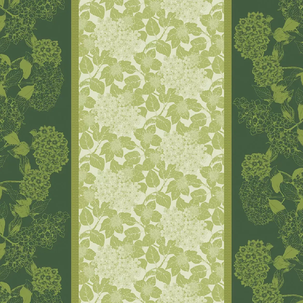 Nappe pur coton motif jacquard vert Mille hortensias vert