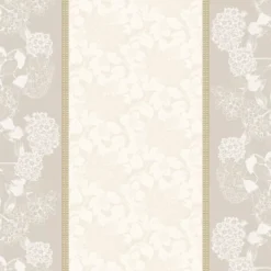 Nappe pur coton motif jacquard beige Mille hortensias naturel