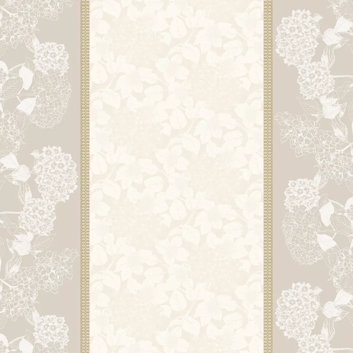Nappe pur coton motif jacquard beige Mille hortensias naturel