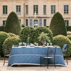 Nappe pur lin antitache motif jacquard bleu Harmonie bleu