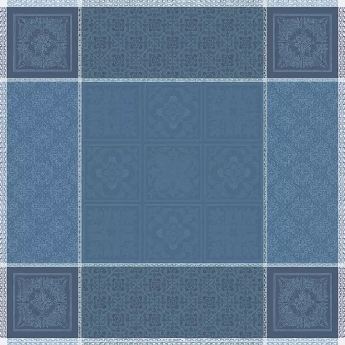 Nappe pur lin antitache motif jacquard bleu Harmonie bleu