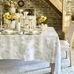 Nappe pur lin 165 g/m² imprimé beige Poesie naturel