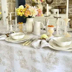 Nappe pur lin 165 g/m² imprimé beige Poesie naturel