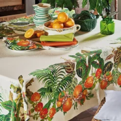 Nappe pur lin lavé 190 g/m² imprimé multicolore Vintage garden natural