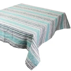Nappe pur lin lavé 200 g/m² rayé gris vert Sombrilla emeraude