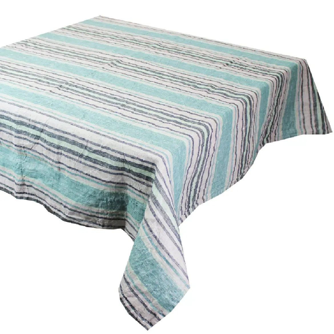 Nappe pur lin lavé 200 g/m² rayé gris vert Sombrilla emeraude