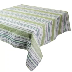 Nappe pur lin lavé 200 g/m² rayé gris vert Sombrilla olive