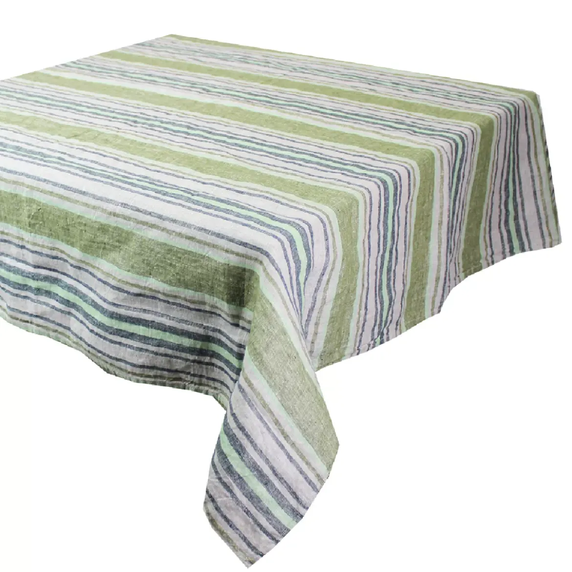Nappe pur lin lavé 200 g/m² rayé gris vert Sombrilla olive