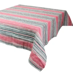 Nappe pur lin lavé 200 g/m² rayé rose gris Sombrilla corail