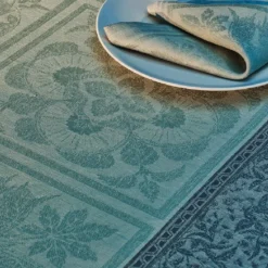 Nappe pur lin motif jacquard vert Harmonie opaline