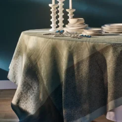 Nappe pur lin motif jacquard vert Harmonie opaline