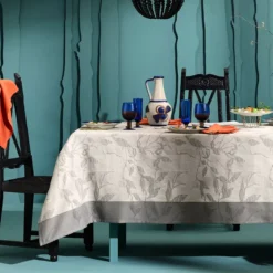 Nappe sur mesure pur coton enduit 220 g/m² motif jacquard gris anthracite Mille prunus silver