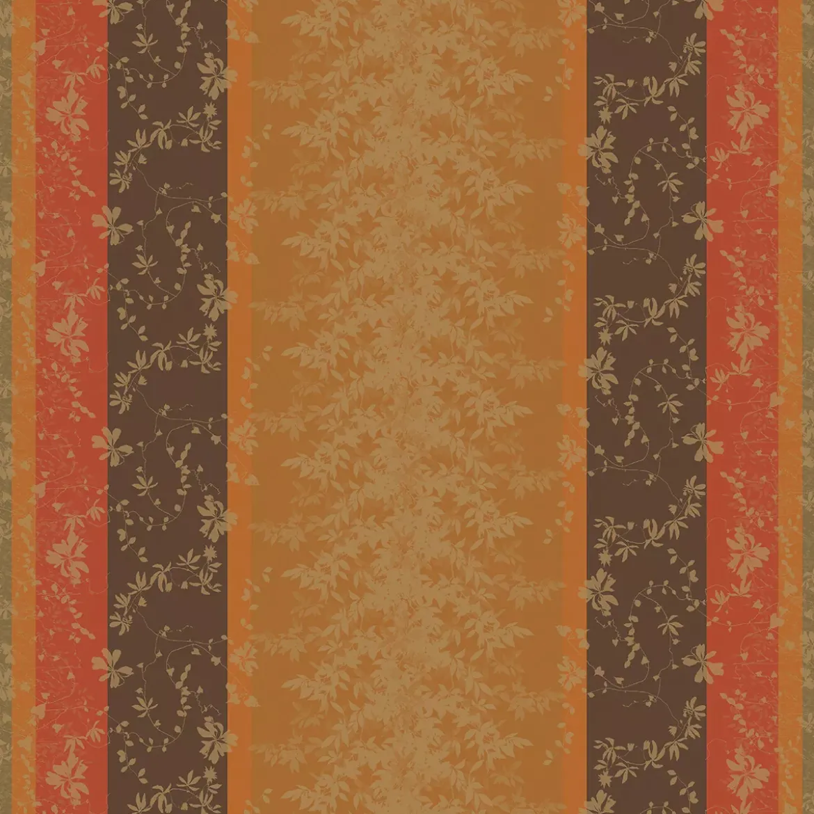 Nappe sur mesure pur coton enduit 220 g/m² motif jacquard orange marron Mille lierres automne