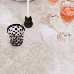 Nappe sur mesure pur coton enduit motif jacquard beige Mille esprit jardins chanvre