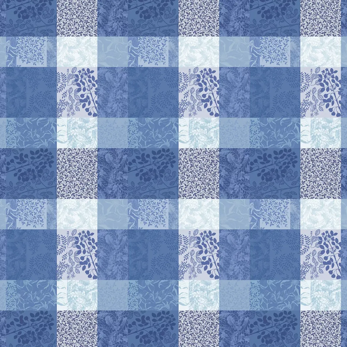 Nappe sur mesure pur coton enduit motif jacquard bleu Mille rameaux bleu