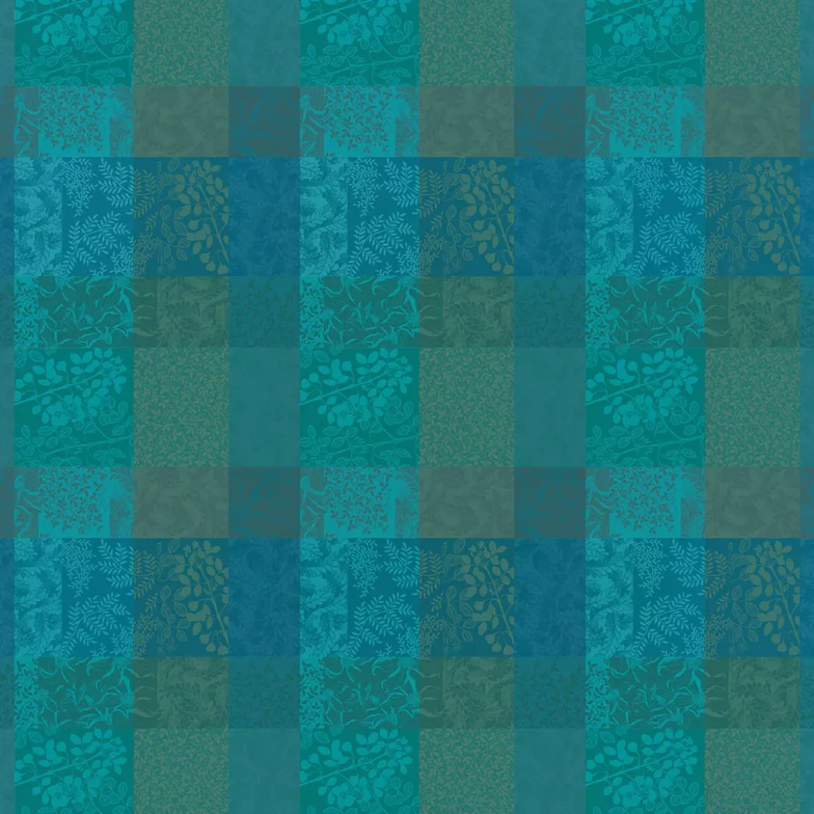 Nappe sur mesure pur coton enduit motif jacquard vert Mille rameaux emeraude