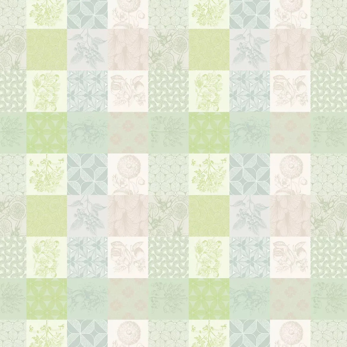 Nappe sur mesure pur coton enduit motif jacquard beige vert Mille parfums verde