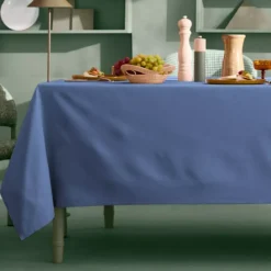 Nappe sur mesure pur coton 155 g/m² motif jacquard bleu Bastide bleuet
