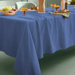 Nappe sur mesure pur coton 155 g/m² motif jacquard bleu Bastide bleuet