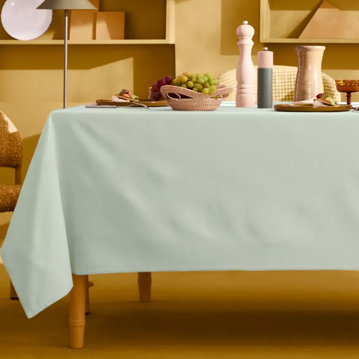 Nappe sur mesure pur coton 155 g/m² motif jacquard vert Bastide celadon