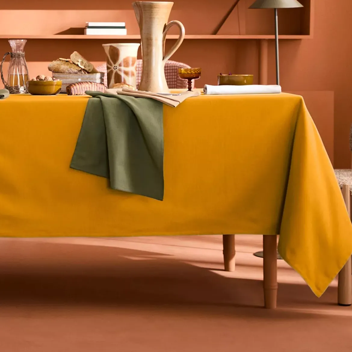 Nappe sur mesure pur coton 155 g/m² motif jacquard beige Bastide ocre
