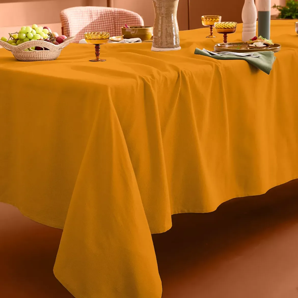 Nappe sur mesure pur coton 155 g/m² motif jacquard beige Bastide ocre