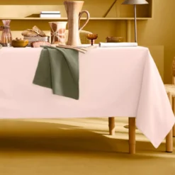 Nappe sur mesure pur coton 155 g/m² motif jacquard rose Bastide rose poudre