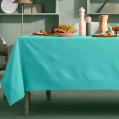 Nappe sur mesure pur coton 155 g/m² motif jacquard canard Bastide turquoise