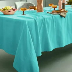 Nappe sur mesure pur coton 155 g/m² motif jacquard canard Bastide turquoise