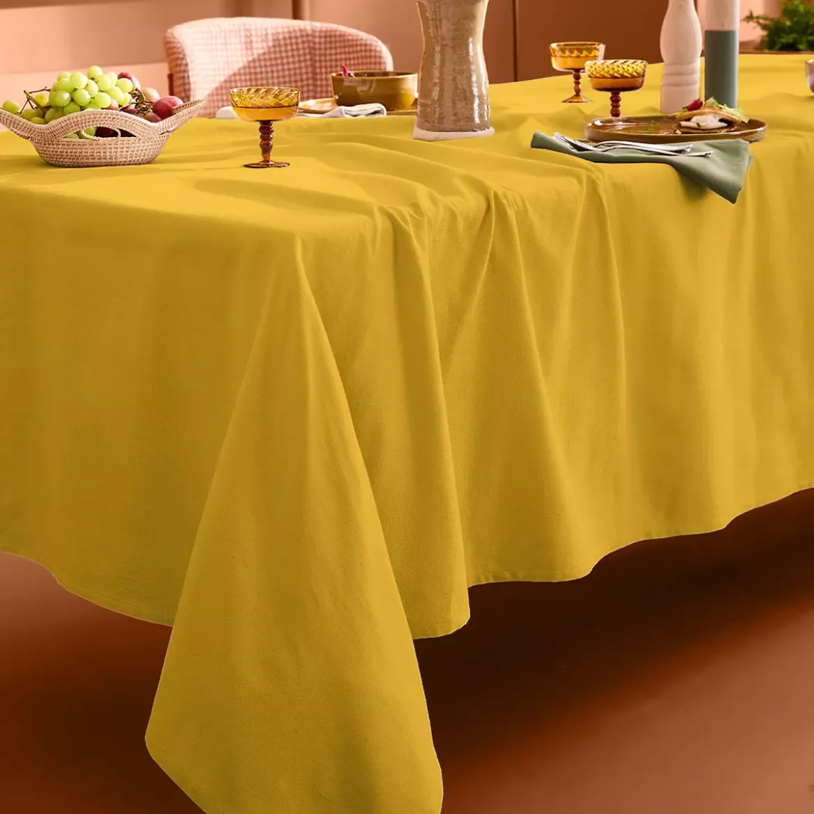 Nappe sur mesure pur coton 155 g/m² motif jacquard jaune Bastide curry