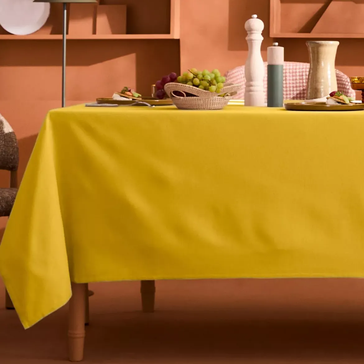Nappe sur mesure pur coton 155 g/m² motif jacquard jaune Bastide curry