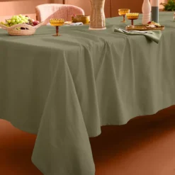Nappe sur mesure pur coton 155 g/m² motif jacquard vert Bastide kaki