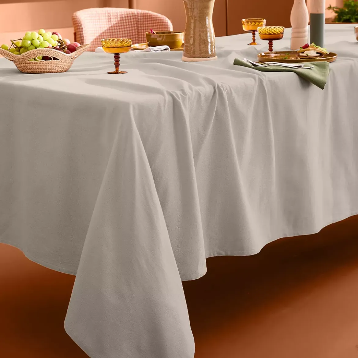 Nappe sur mesure pur coton 155 g/m² motif jacquard beige Bastide lin