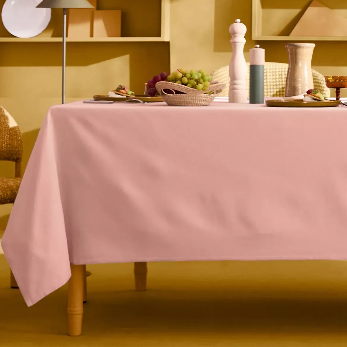 Nappe sur mesure pur coton 155 g/m² motif jacquard rose orange Bastide papaye