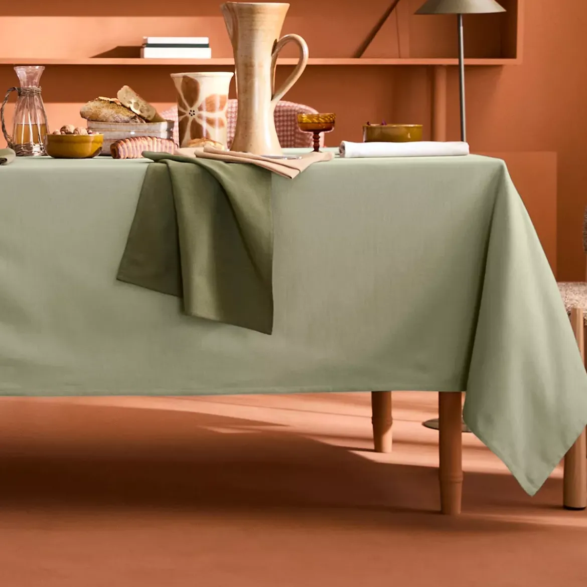 Nappe sur mesure pur coton 155 g/m² motif jacquard vert Bastide verde