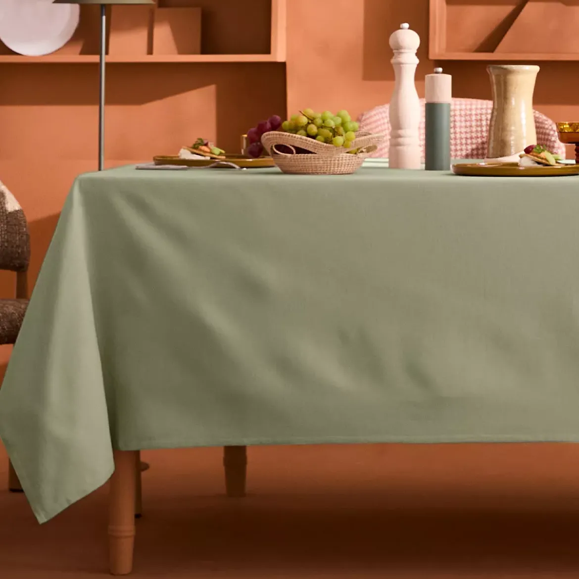 Nappe sur mesure pur coton 155 g/m² motif jacquard vert Bastide verde