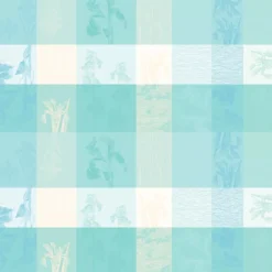 Nappe sur mesure pur coton 220 g/m² motif jacquard bleu beige Mille iris d'eau aqua