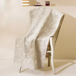 Nappe sur mesure pur coton motif jacquard beige Mille ginkos naturel