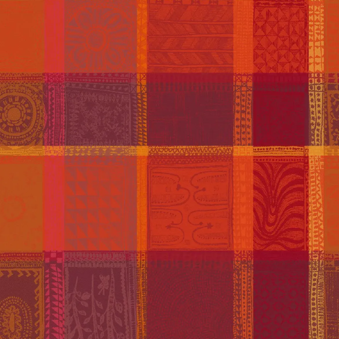 Nappe sur mesure pur coton motif jacquard orange rouge Mille wax ketchup