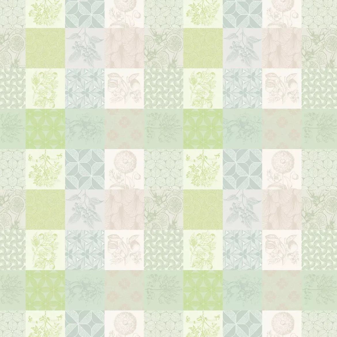 Nappe sur mesure pur coton motif jacquard beige vert Mille parfums verde