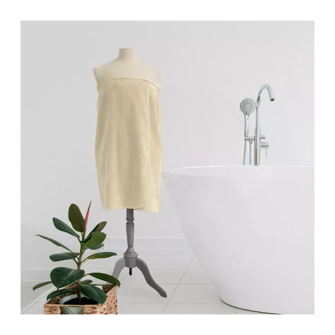 Pareo pur coton 420 g/m² uni beige Elea angora