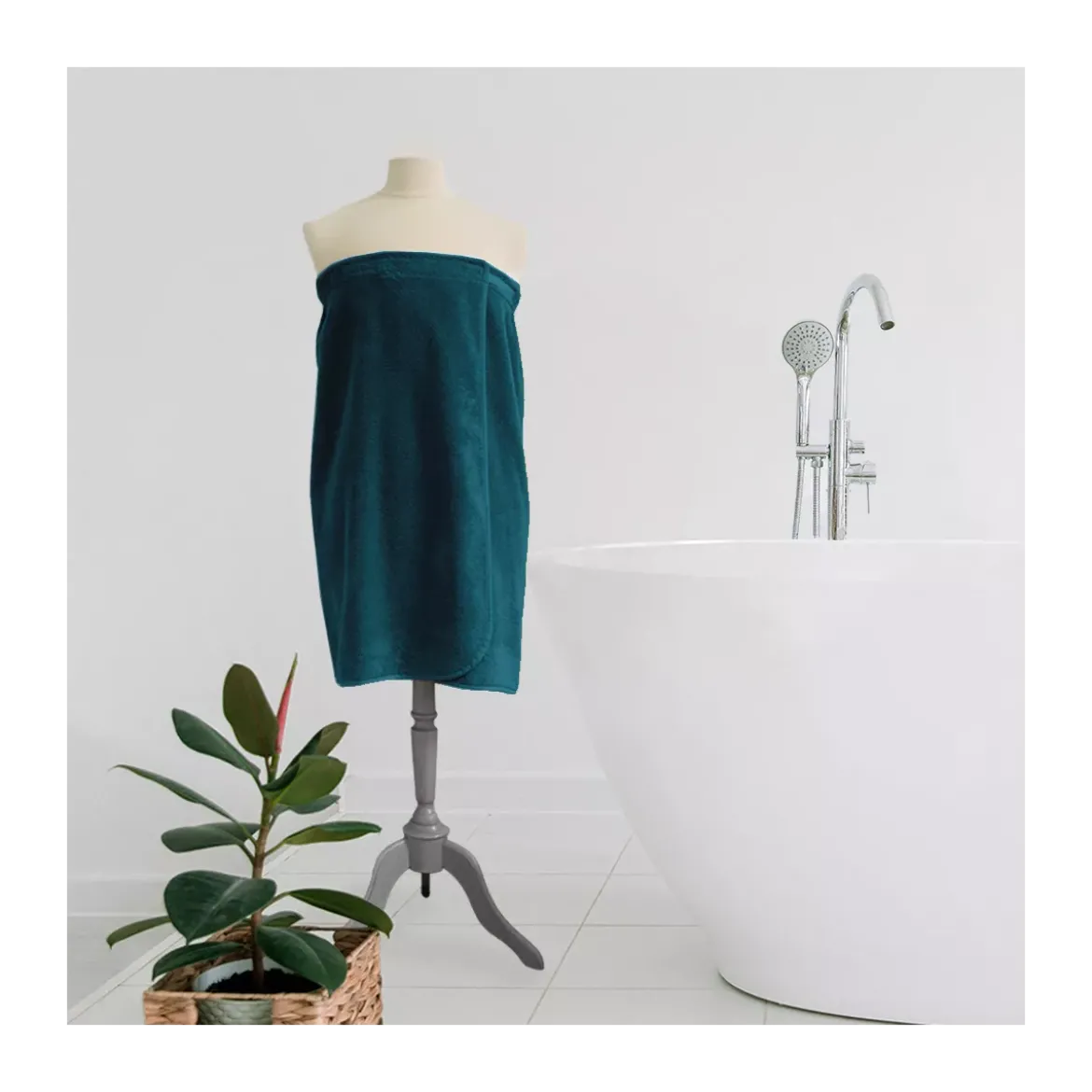 Pareo pur coton 420 g/m² uni bleu Elea canard