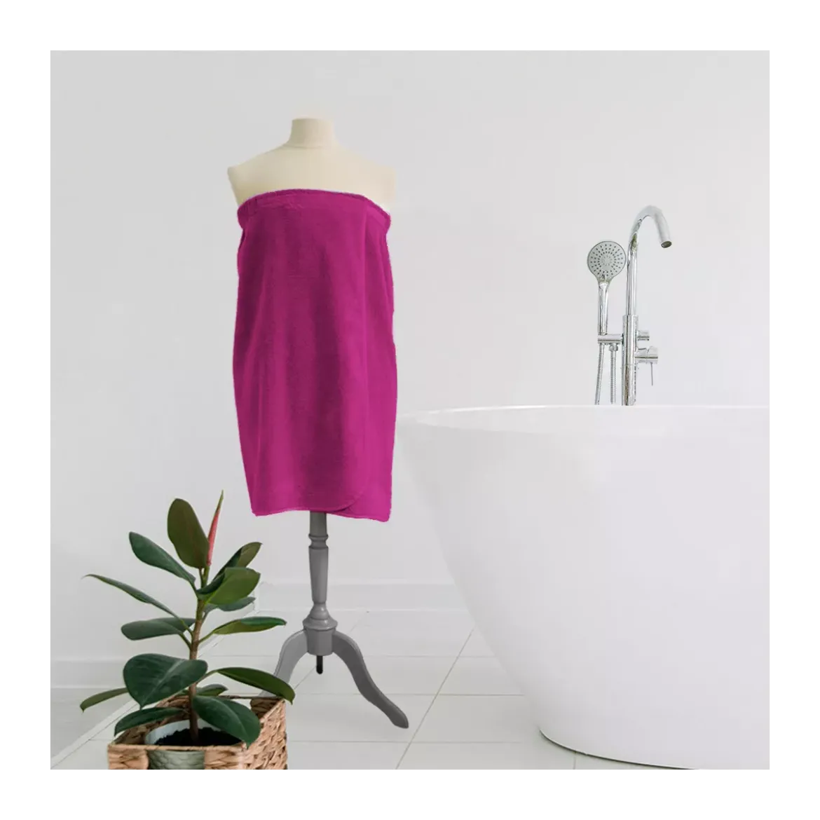 Pareo pur coton 420 g/m² uni rose Elea fuchsia