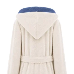 Peignoir a capuche pur coton 380 g/m² uni bleu ecru Club blanc casse