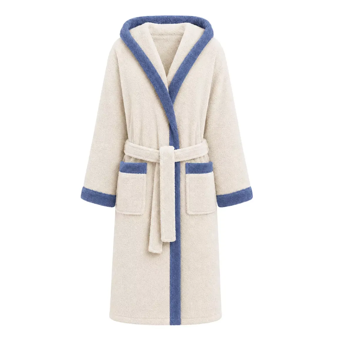Peignoir a capuche pur coton 380 g/m² uni bleu ecru Club blanc casse