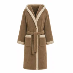 Peignoir a capuche pur coton 380 g/m² uni beige marron Club chocolat