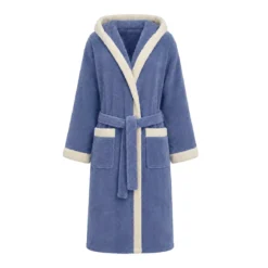Peignoir a capuche pur coton 380 g/m² uni bleu ecru Club denim
