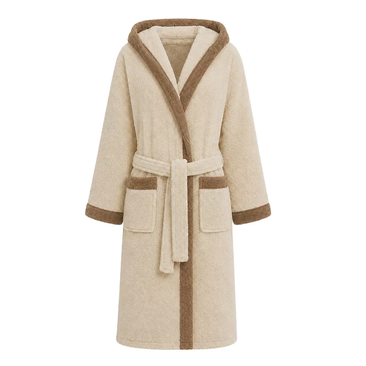 Peignoir a capuche pur coton 380 g/m² uni beige marron Club stone